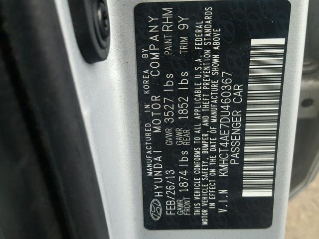 KMHCT4AE7DU460367 - 2013 HYUNDAI ACCENT GLS SILVER photo 10