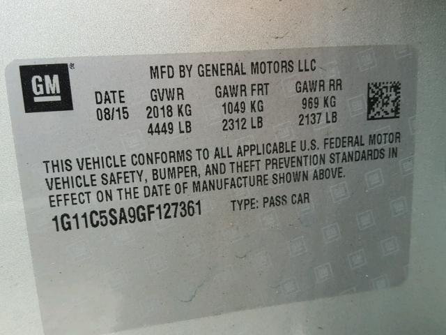 1G11C5SA9GF127361 - 2016 CHEVROLET MALIBU LIM 银色 照片 10