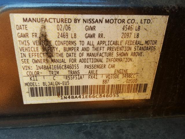 1N4BA41E66C846055 - 2006 NISSAN MAXIMA SE GRAY photo 10