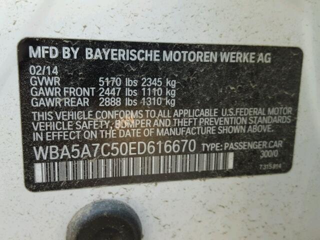 WBA5A7C50ED616670 - 2014 BMW 528 XI WHITE photo 10