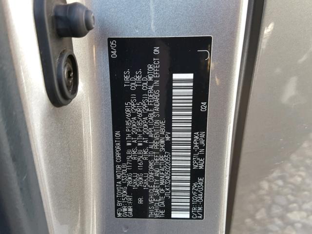 JTLKT324050220557 - 2005 TOYOTA SCION XB ვერცხლისფერი ფოტო 10