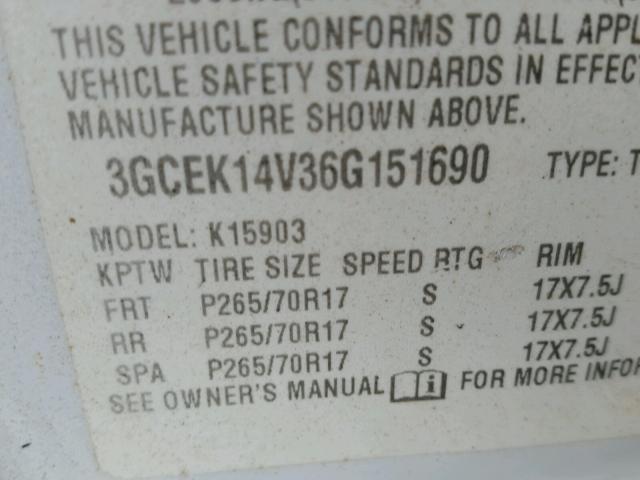 3GCEK14V36G151690 - 2006 CHEVROLET SILVERADO WHITE photo 10