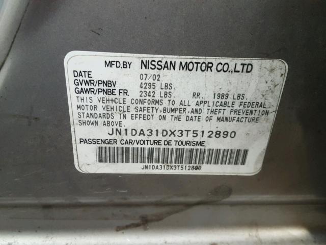 JN1DA31DX3T512890 - 2003 NISSAN MAXIMA GLE SILVER photo 10