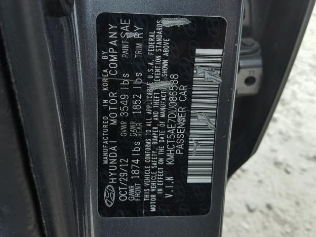 KMHCT5AE7DU086588 - 2013 HYUNDAI ACCENT GLS CHARCOAL photo 10