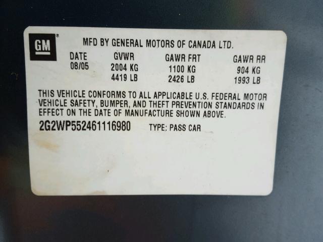 2G2WP552461116980 - 2006 PONTIAC GRAND PRIX BLUE photo 10