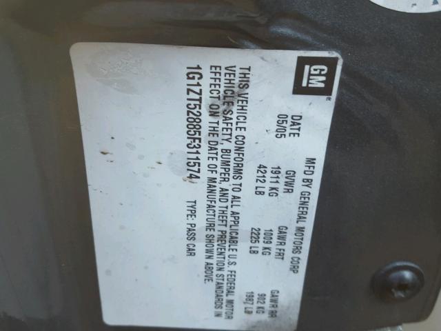 1G1ZT52885F311574 - 2005 CHEVROLET MALIBU LS GRAY photo 10