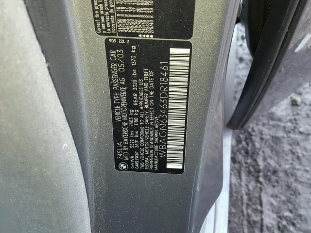 WBAGN63463DR18461 - 2003 BMW 745 LI GRAY photo 10