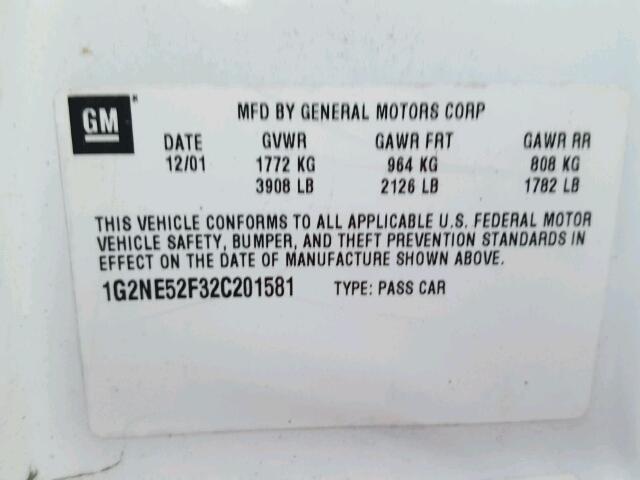 1G2NE52F32C201581 - 2002 PONTIAC GRAND AM S თეთრი ფოტო 10