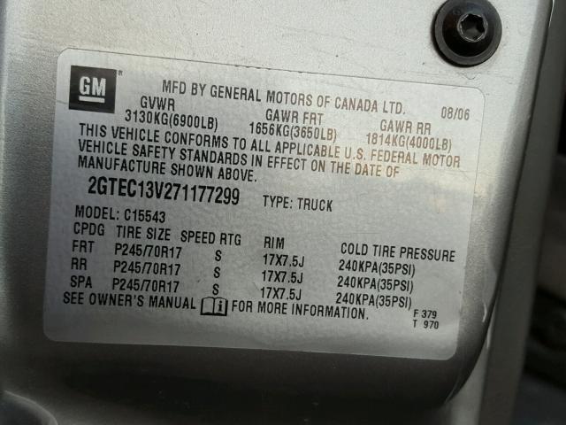 2GTEC13V271177299 - 2007 GMC NEW SIERRA CHARCOAL photo 10