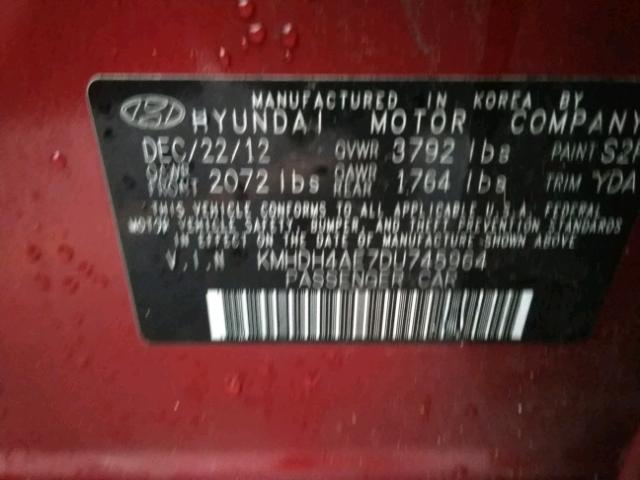 KMHDH4AE7DU745964 - 2013 HYUNDAI ELANTRA GL RED photo 10