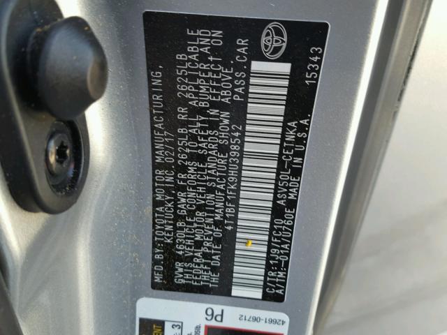 4T1BF1FK9HU398542 - 2017 TOYOTA CAMRY LE SILVER photo 10