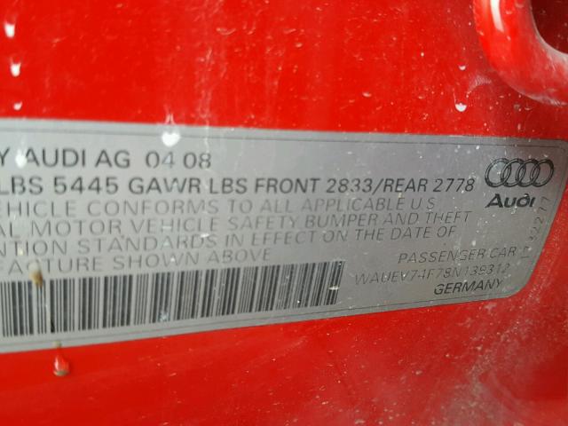 WAUEV74F78N139312 - 2008 AUDI A6 S-LINE RED photo 10