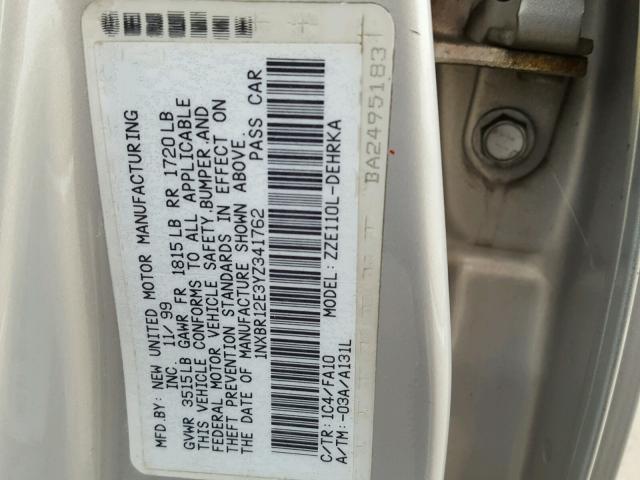 1NXBR12E3YZ341762 - 2000 TOYOTA COROLLA VE SILVER photo 10