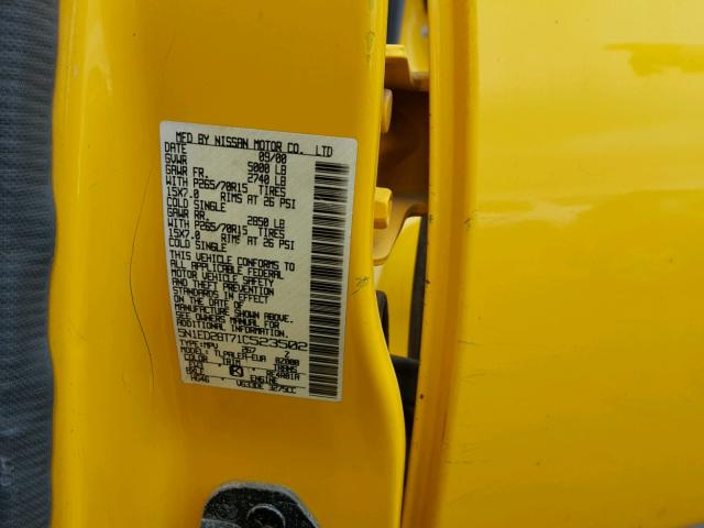 5N1ED28T71C523502 - 2001 NISSAN XTERRA XE YELLOW photo 10