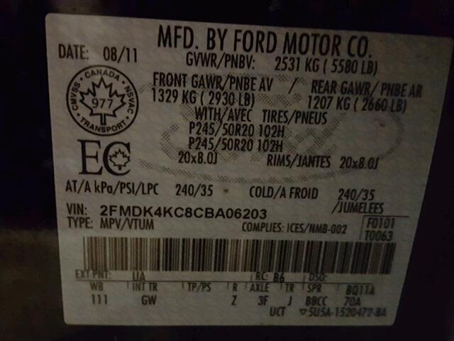 2FMDK4KC8CBA06203 - 2012 FORD EDGE LIMIT BLACK photo 10