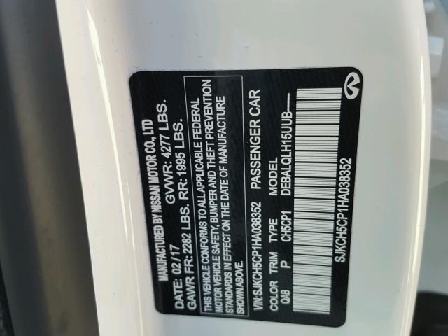 SJKCH5CP1HA038352 - 2017 INFINITI QX30 BASE WHITE photo 10