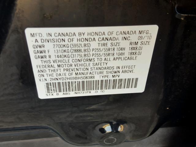 2HNYD2H69BH508388 - 2011 ACURA MDX TECHNO BLACK photo 10