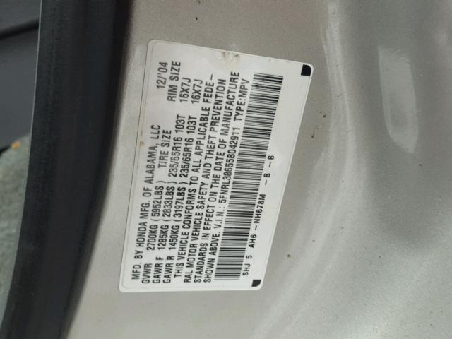 5FNRL38655B042911 - 2005 HONDA ODYSSEY EX GOLD photo 10