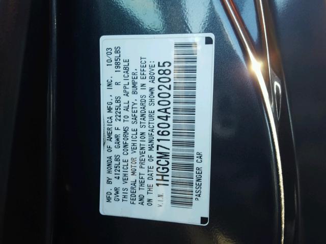 1HGCM71604A002085 - 2004 HONDA ACCORD EX CHARCOAL photo 10