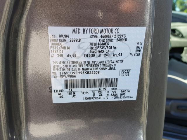 1FMCU95H95KB34209 - 2005 FORD ESCAPE HEV GRAY photo 10