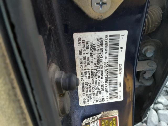 1HGFA168X6L067935 - 2006 HONDA CIVIC EX 蓝色 照片 10
