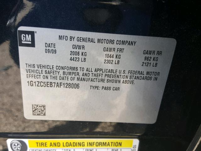 1G1ZC5EB7AF128006 - 2010 CHEVROLET MALIBU 1LT BLACK photo 10