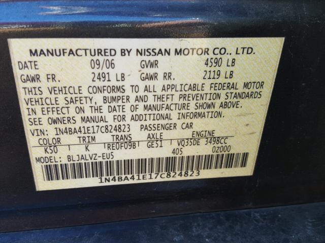 1N4BA41E17C824823 - 2007 NISSAN MAXIMA SE GRAY photo 10