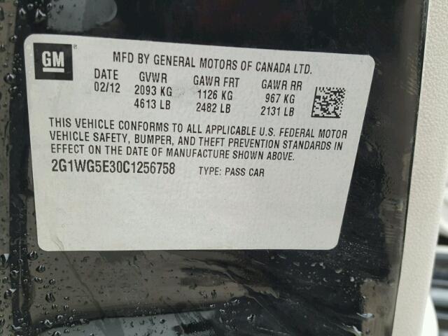 2G1WG5E30C1256758 - 2012 CHEVROLET IMPALA LT BLACK photo 10