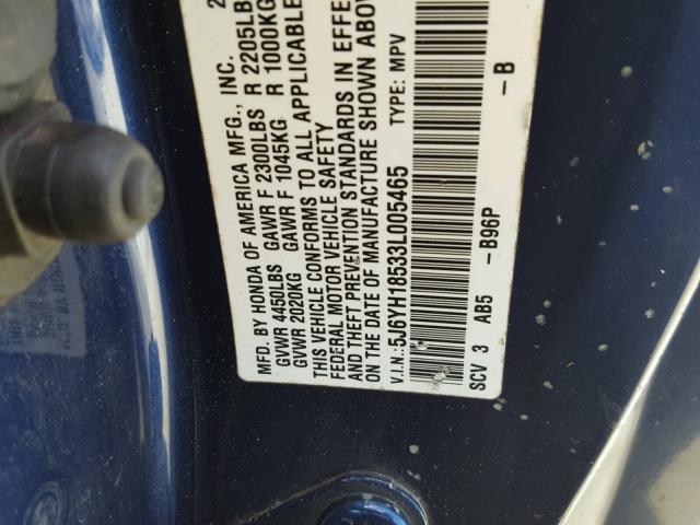 5J6YH18533L005465 - 2003 HONDA ELEMENT EX BLUE photo 10