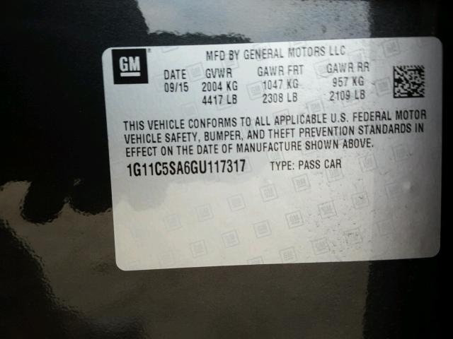 1G11C5SA6GU117317 - 2016 CHEVROLET MALIBU LIM 灰色 照片 10