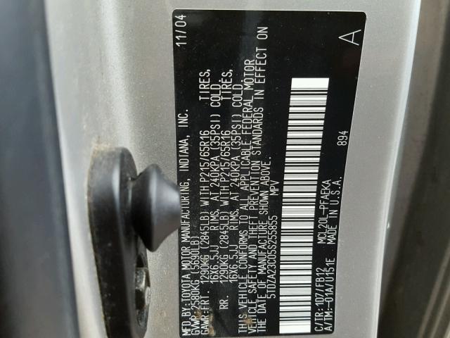 5TDZA23C05S255855 - 2005 TOYOTA SIENNA CE GOLD photo 10