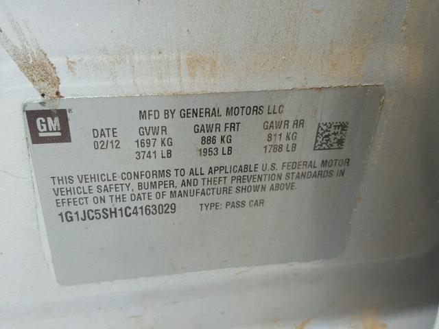 1G1JC5SH1C4163029 - 2012 CHEVROLET SONIC LT SILVER photo 10