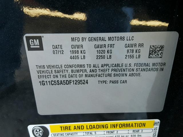 1G11C5SA5DF129524 - 2013 CHEVROLET MALIBU 1LT 黑色 照片 10