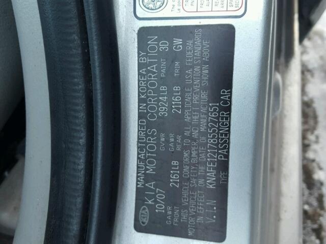 KNAFE121785527651 - 2008 KIA SPECTRA EX GRAY photo 10