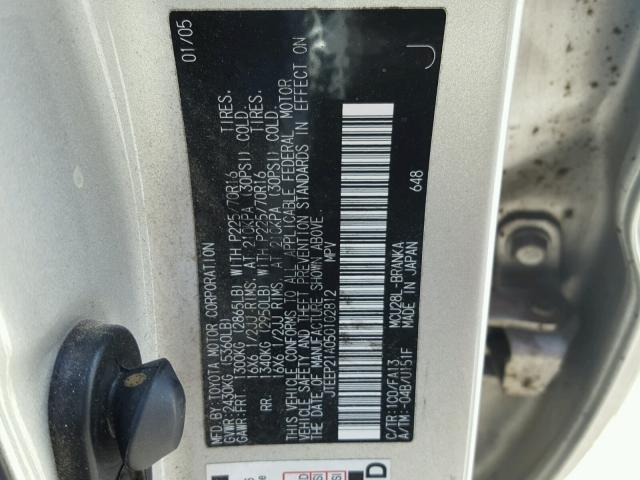 JTEEP21A050102812 - 2005 TOYOTA HIGHLANDER SILVER photo 10