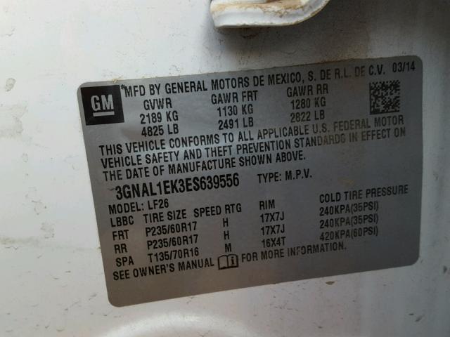 3GNAL1EK3ES639556 - 2014 CHEVROLET CAPTIVA LS 白色 照片 10