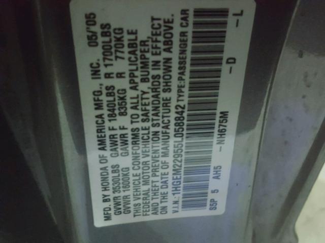 1HGEM22955L058842 - 2005 HONDA CIVIC EX GRAY photo 10