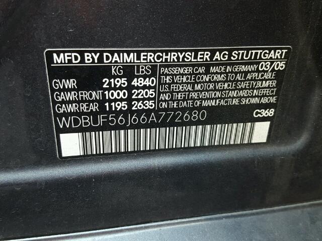 WDBUF56J66A772680 - 2006 MERCEDES-BENZ E 350 SILVER photo 10