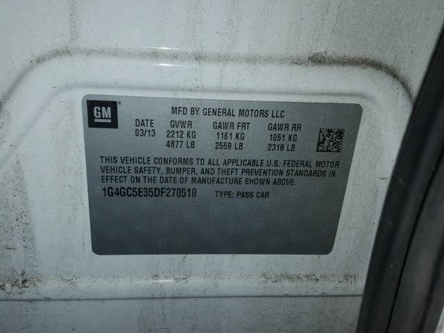 1G4GC5E35DF270510 - 2013 BUICK LACROSSE WHITE photo 10