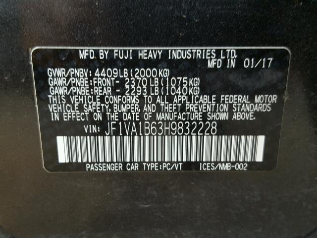 JF1VA1B63H9832228 - 2017 SUBARU WRX GRAY photo 10