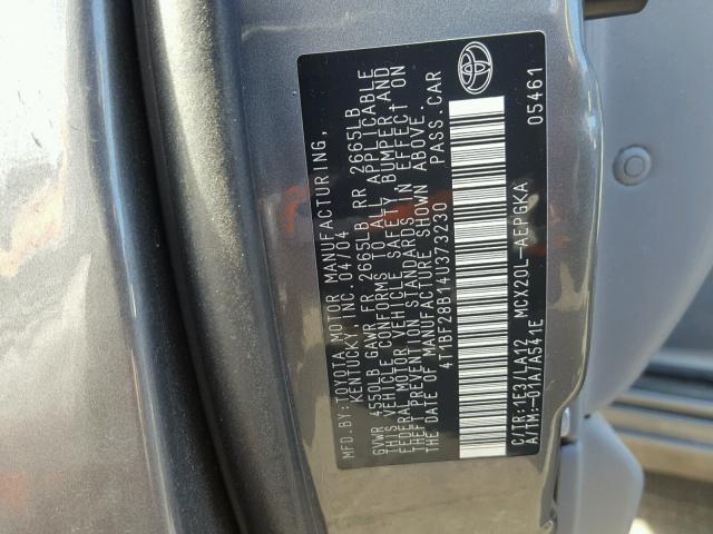 4T1BF28B14U373230 - 2004 TOYOTA AVALON XL GRAY photo 10