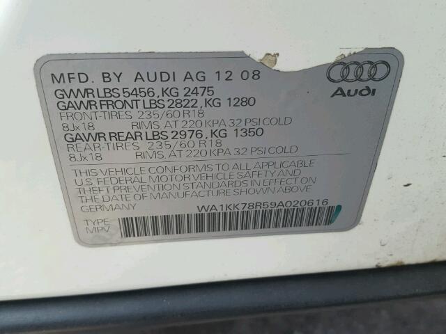 WA1KK78R59A020616 - 2009 AUDI Q5 3.2 WHITE photo 10