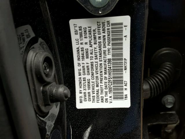 19XFC2F51HE041398 - 2017 HONDA CIVIC LX BLACK photo 10