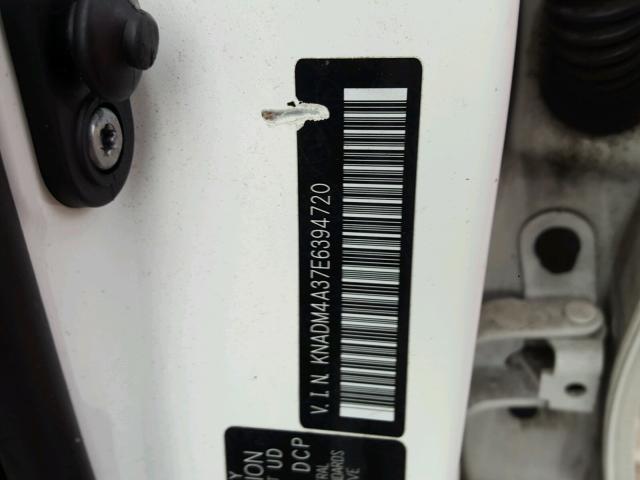 KNADM4A37E6394720 - 2014 KIA RIO LX WHITE photo 10