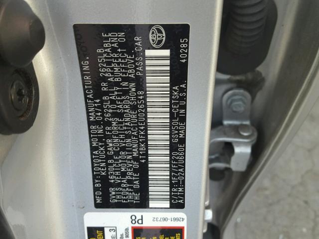 4T1BK1FK4EU026548 - 2014 TOYOTA CAMRY SE SILVER photo 10