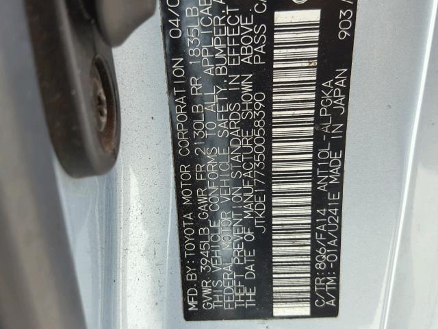 JTKDE177350058390 - 2005 TOYOTA SCION TC 蓝色 照片 10