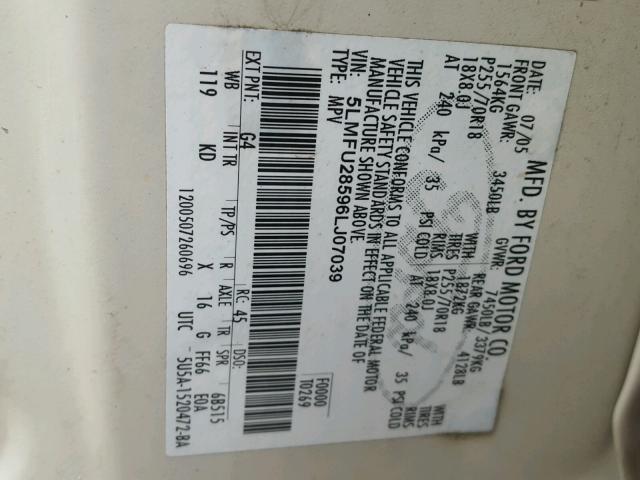 5LMFU28596LJ07039 - 2006 LINCOLN NAVIGATOR Ақ фото 10