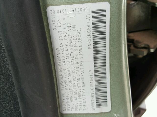 WVWTH63BX1P194177 - 2001 VOLKSWAGEN PASSAT GLX 绿色 照片 10