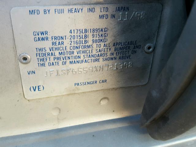 JF1SF6559XH721398 - 1999 SUBARU FORESTER S GRAY photo 10