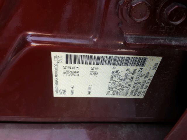 1N4AL2AP2BC151674 - 2011 NISSAN ALTIMA BAS BURGUNDY photo 10